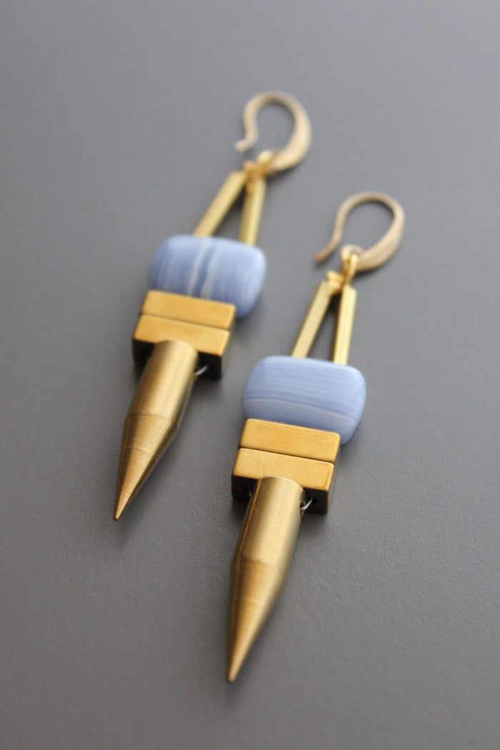 Brass and Jade Spike Earrings