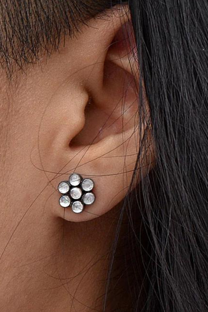 Cabochon Flower Studs - Clear Quartz