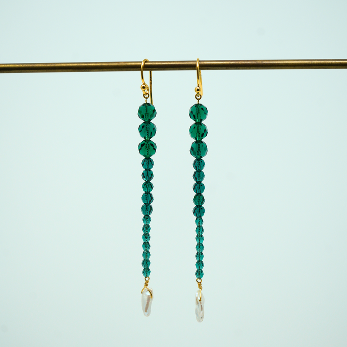 Emerald Beaded Dangle Earrings