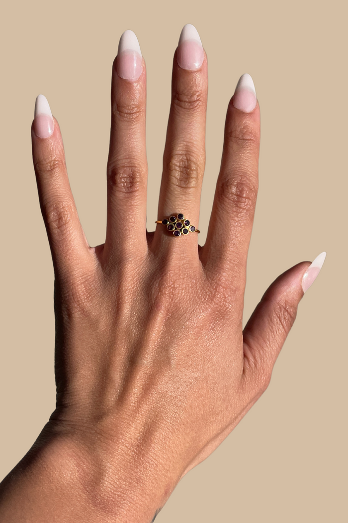 Nine Faceted Stone Ring in Garnet