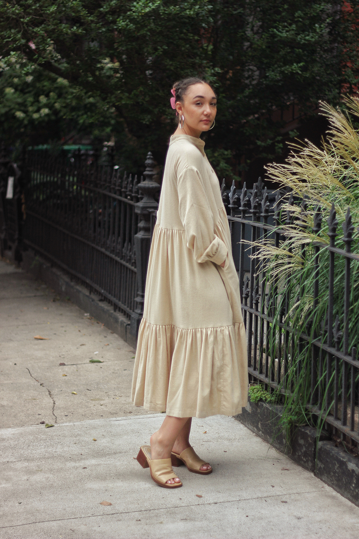 Tent Dress in Light Weight Cotton Flannel- Natural