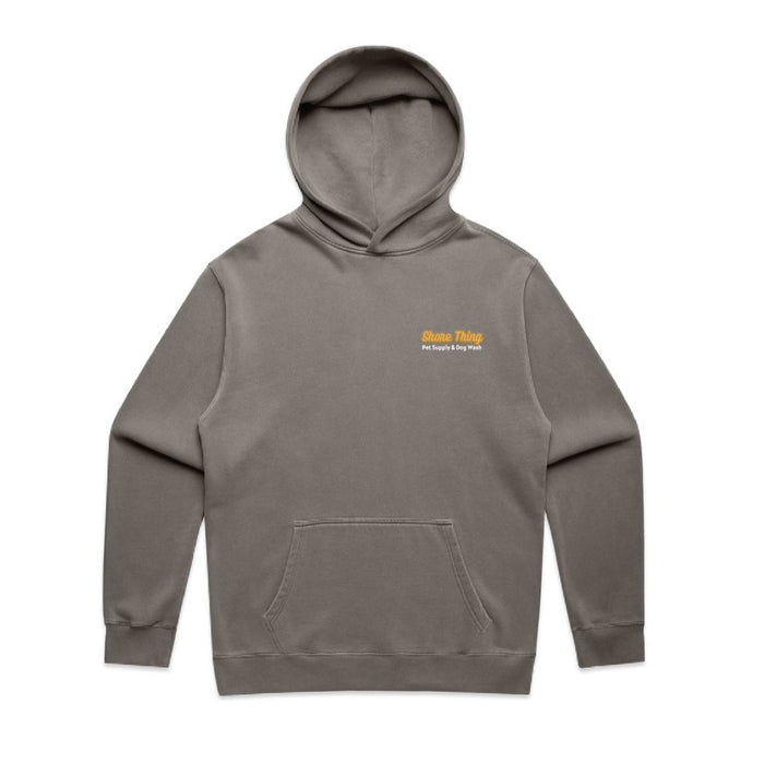 Shore Thing Pet Supple and Dog Wash embroidered women's hoodie in color faded gray
