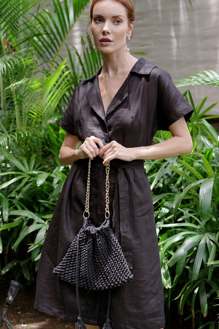 Arya dress in Black Linen