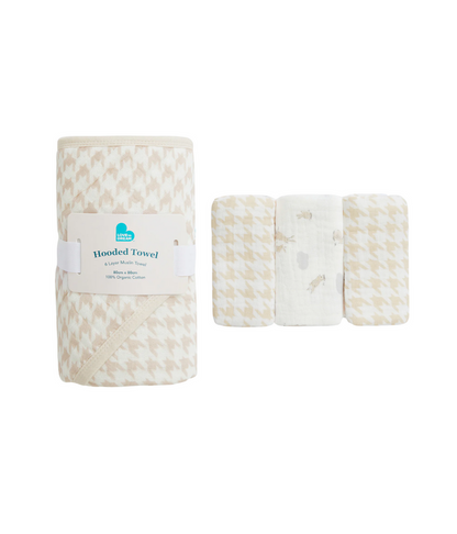 Baby Bath Bundle | Hooded Towel, Wash Cloth | Houndstooth