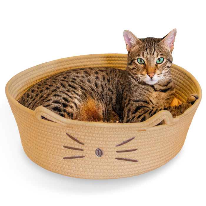 cat laying in Bed & Basket Retreat Tan