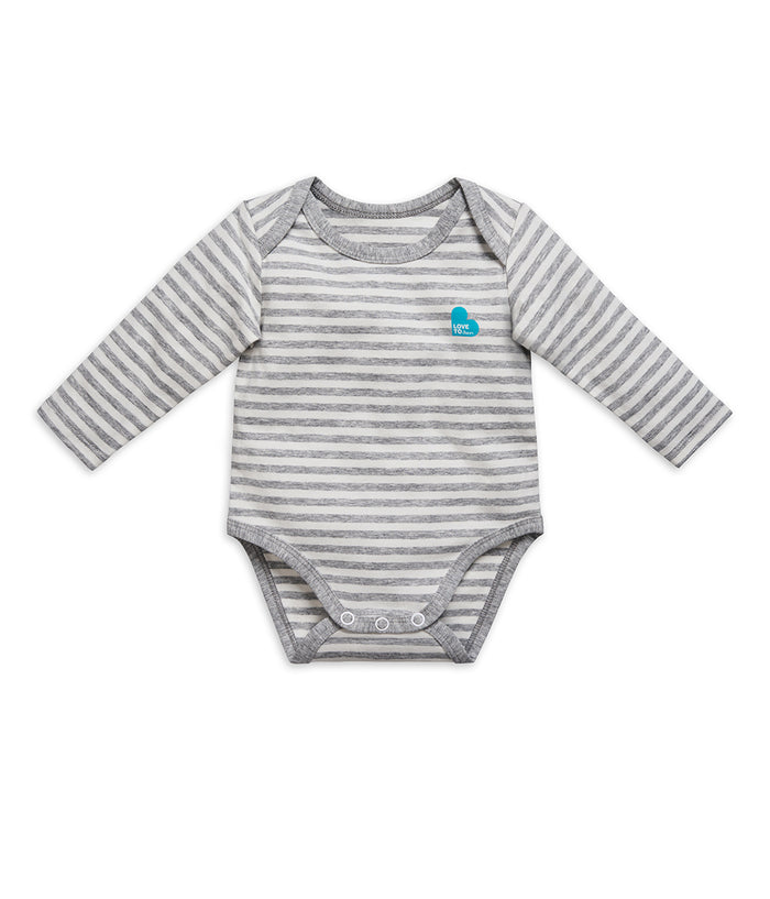 Bodysuit Long Sleeve Cotton Grey Stripe