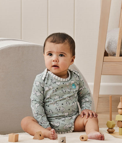Bodysuit Long Sleeve Cotton Olive Chicken Run