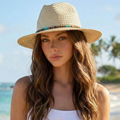 Boho Stone Band Straw Hat: BG