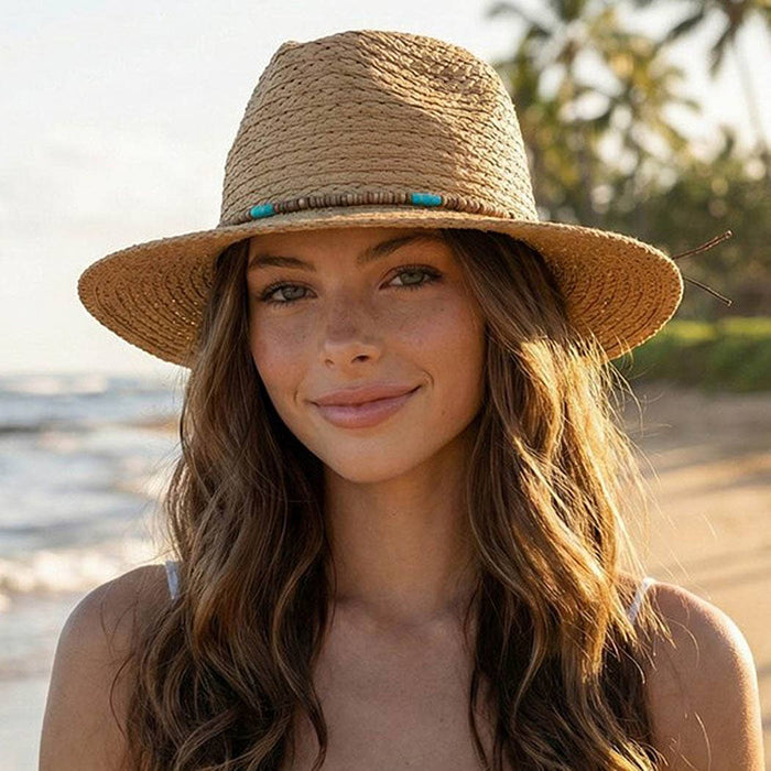 Boho Stone Band Straw Hat: BG