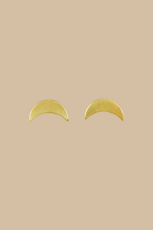 Brass Crescent Moon Studs