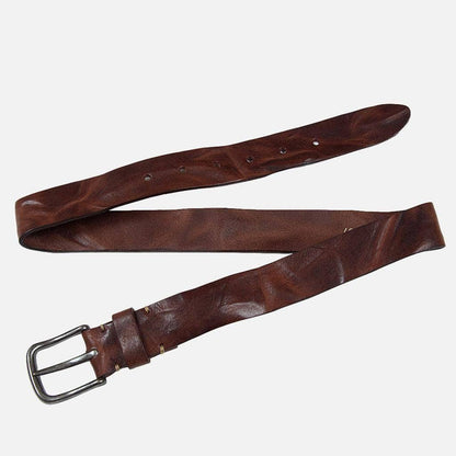 Brown Silver Buckle Classic Casual Rugged Leather Belt