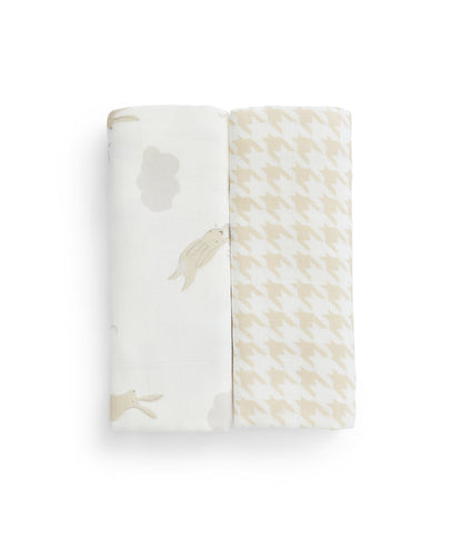 Burp Cloth 2 Pack Muslin White Cloud Bunnies