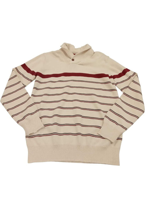 button closure cowl neck striped sweater