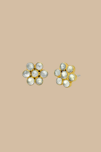 Cabochon Flower Studs - Clear Quartz