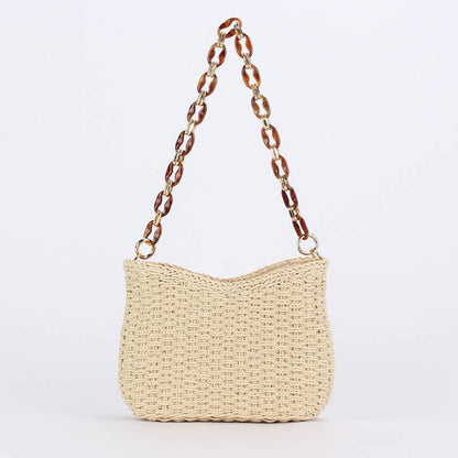Chain Handle Woven Shoulder Bag: CHESTNUT / One Size