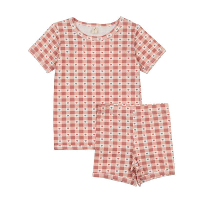 Checkered Charm Short Sleeve Lounge Set