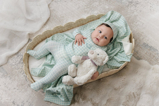 Checkered Embroidered Layette Set