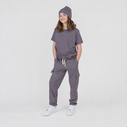 Cloud Cargo Joggers - 100% GOTS-Certified Organic Cotton Pants - Vintage Plum - Made in Canada - Toddler and Kids and Teens - mini mioche