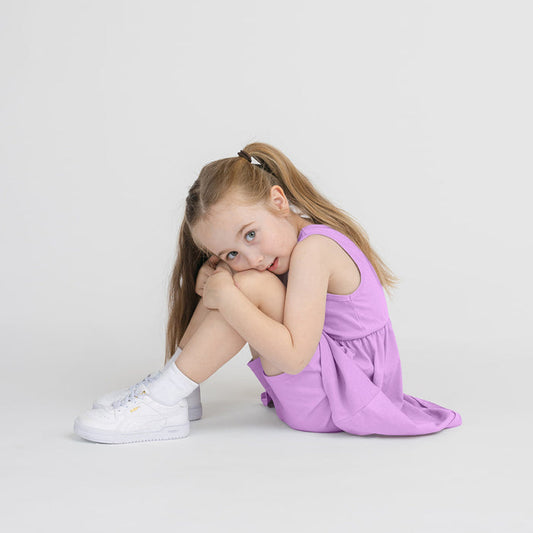 Cloud Cartwheel Shorts - 100% GOTS-Certified Organic Cotton Shorts - Lilac - Made in Canada - Toddlers and Kids - mini mioche