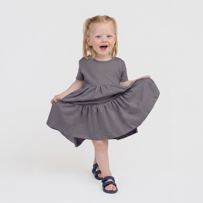 Cloud Cascade Dress - 100% GOTS Certified Organic Cotton Dress - Vintage Plum - Kids and Toddlers - Made in Canada - mini mioche