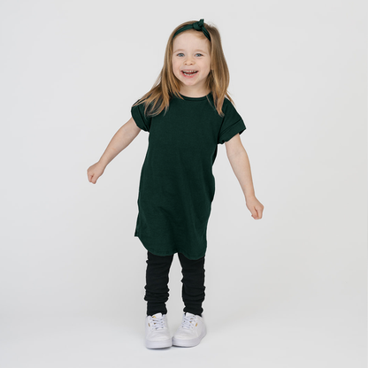 Cloud Rolled Sleeve Dress - Organic Cotton Dresses for Kids and Toddlers - Pine - Made in Canada - mini mioche