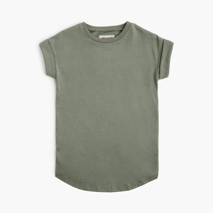 Organic Cotton Kids Dresses - Cloud rolled sleeve dress - Toddler and Kids Dresses Made in Canada - Thyme - mini mioche
