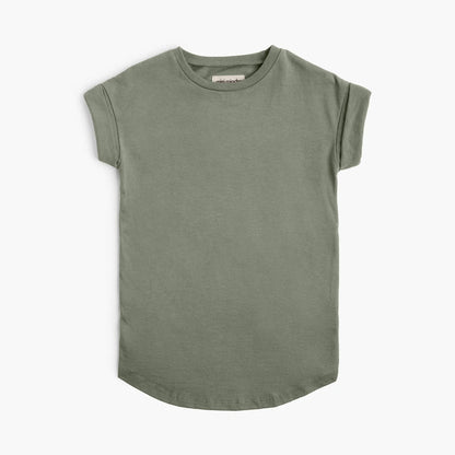 Organic Cotton Kids Dresses - Cloud rolled sleeve dress - Toddler and Kids Dresses Made in Canada - Thyme - mini mioche