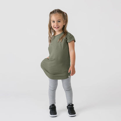 Organic Cotton Kids Dresses - Cloud rolled sleeve dress - Toddler and Kids Dresses Made in Canada - Thyme - mini mioche