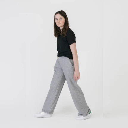 Cloud Wide Leg - 100% GOTS-Certified Organic Cotton Pants - Heather Grey - Made in Canada - Toddler and Kids and Teens - mini mioche