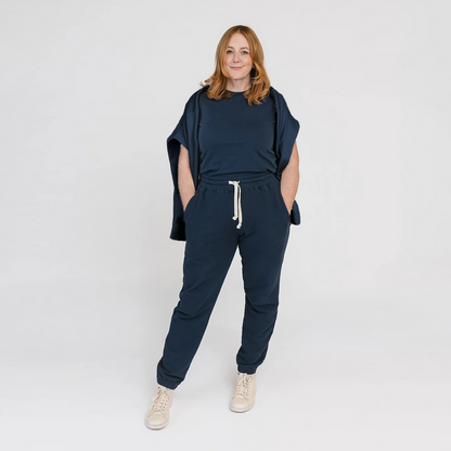 Cozy Joggers - 100% GOTS Certified Organic Cotton Sweatpants - Navy - Teens and Adults - Men and Women - Made in Canada - mini mioche