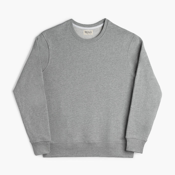 Organic Cotton Adult French Terry Crew Neck Sweatshirt - Cozy Pullover - Heather Grey - Sweatshirt Made in Canada - mini mioche