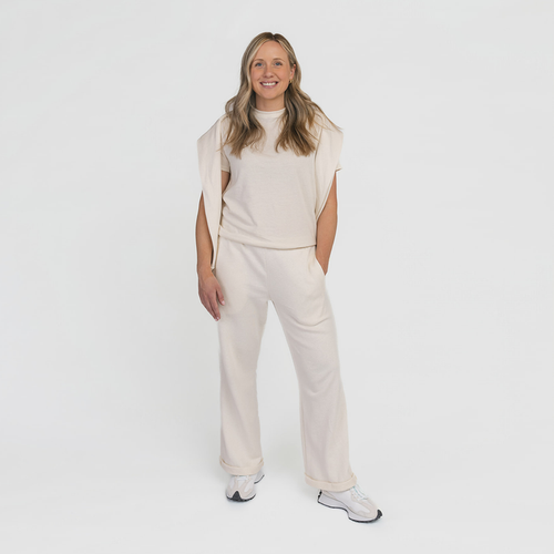 Cozy Wide Leg Sweatpants - 100% GOTS Certified Organic Cotton Shorts - Natural - Teens and Adults - Men and Women - Made in Canada - mini mioche