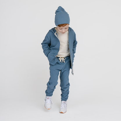 Kids Organic Cotton Sweatpants - Cozy Skinny Sweats - River - French Terry Sweatpants for Toddlers and Kids - Made in Canada - mini mioche