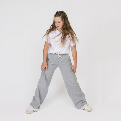 Cozy Wide Leg Pants - 100% GOTS-Certified Organic Cotton French Terry Kids Sweatpants - Heather Grey - Joggers Made in Canada - Toddlers Kids Tweens and Teens - mini mioche