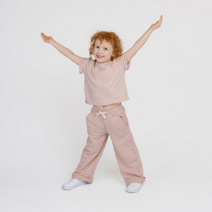 Cozy Wide Leg Pants - 100% GOTS-Certified Organic Cotton French Terry Kids Sweatpants - Blossom - Joggers Made in Canada - Toddlers Kids Tweens and Teens - mini mioche