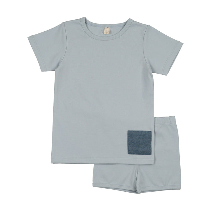 Denim Patch Shorts Set