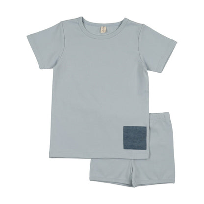 Denim Patch Shorts Set