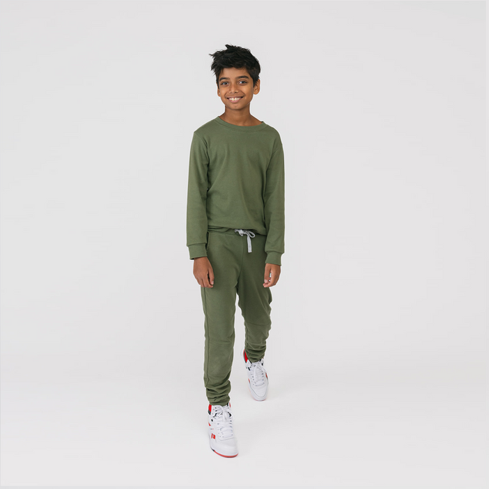 Dreamy Skinny Sweats - Organic Cotton Kids Sweatpants - Hunter - Kids and Teens Sweatpants Made in Canada - mini mioche
