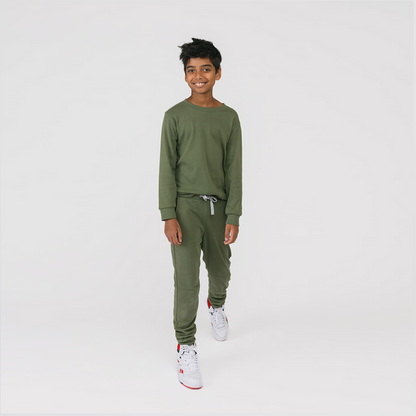 Dreamy Skinny Sweats - Organic Cotton Kids Sweatpants - Hunter - Kids and Teens Sweatpants Made in Canada - mini mioche