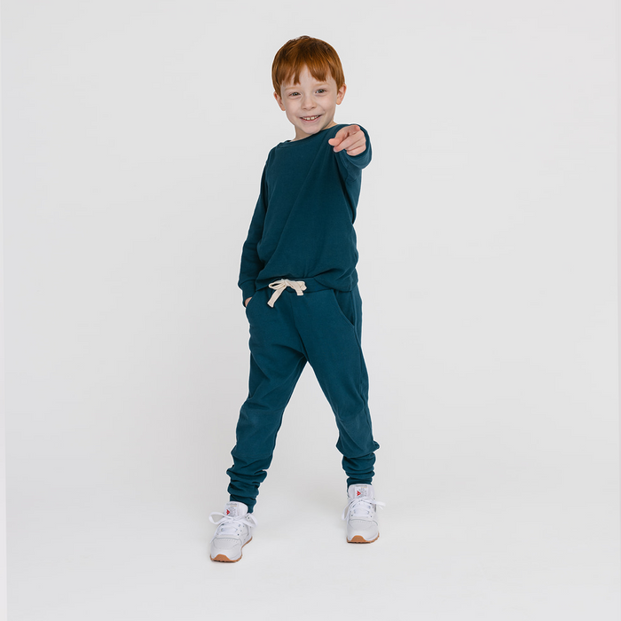 Dreamy Skinny Sweats - Organic Cotton Kids Sweatpants - Juniper - Kids and Toddler Sweatpants Made in Canada - mini mioche