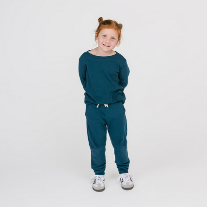 Dreamy Skinny Sweats - Organic Cotton Kids Sweatpants - Juniper - Kids and Teens Sweatpants Made in Canada - mini mioche