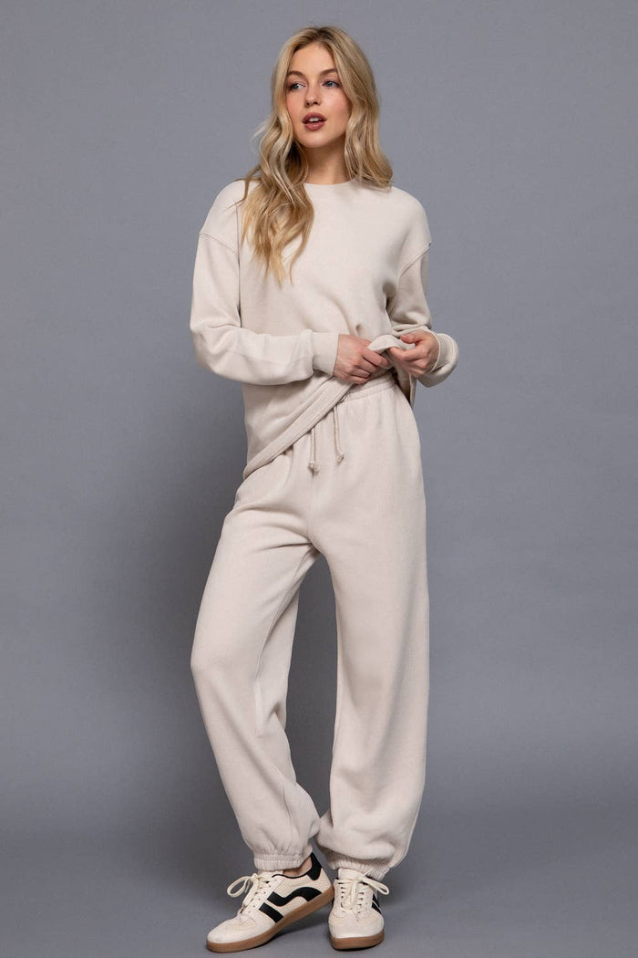 Elastic Waist Soft Jogger Pants:BEIGE