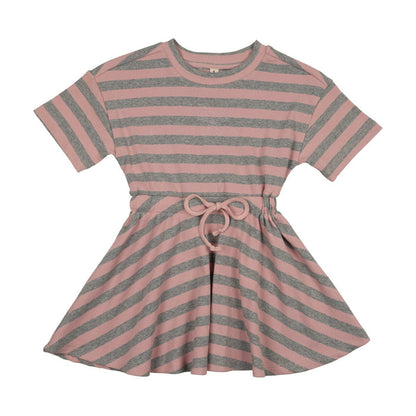 Embroidered Stripe Short Sleeve Dress