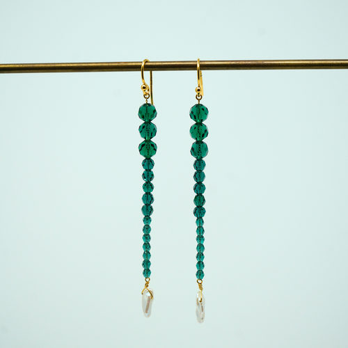 Emerald Beaded Dangle Earrings
