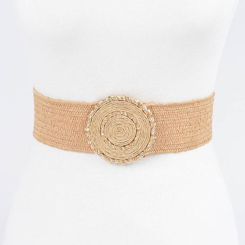 Faux Straw Elastic Belt: Khaki