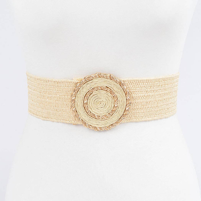 Faux Straw Elastic Belt: Khaki