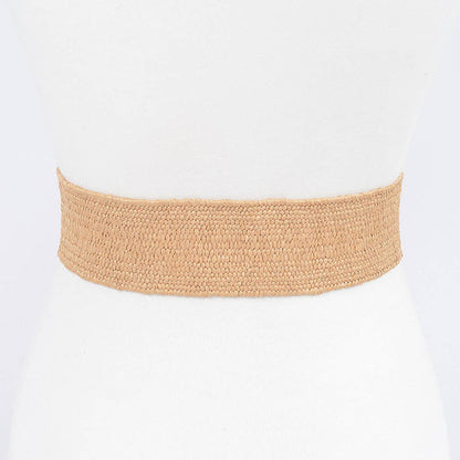 Faux Straw Elastic Belt: Khaki