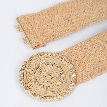 Faux Straw Elastic Belt: Khaki