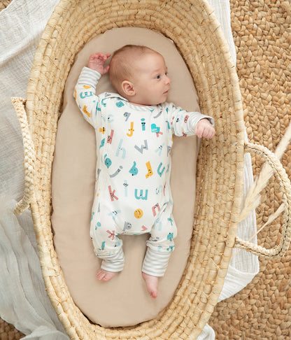 Footless Romper Ecovero White Alphabet Soup