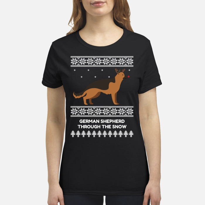 German Shepherd Through The Snow - Premium Women's T-shirt